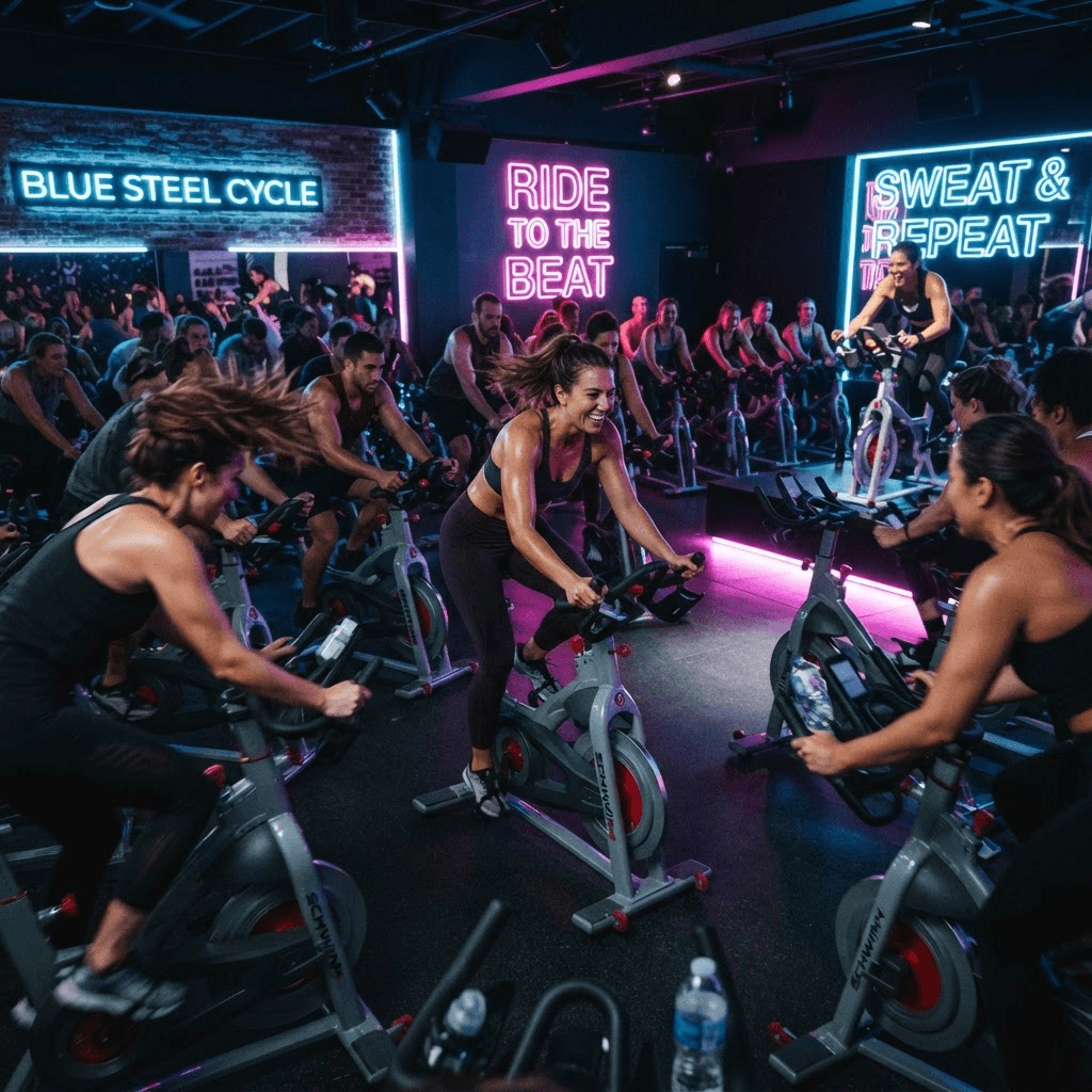 Clase de ciclismo indoor en movimiento